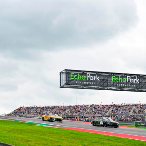 Christopher Bell (No. 20) chases Joe Gibbs Racing teammate Ty Gibbs (No. 54) in the EchoPark Automotive Grand Prix NASCAR Cup Series race at Circuit of The Americas on Sunday, March 24, 2024.