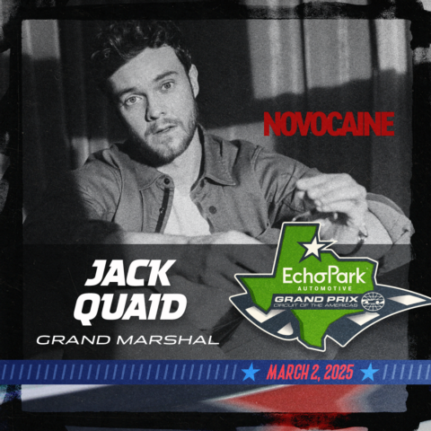 Jack Quaid, star of the new high-octane thriller “Novocaine,” will serve as Grand Marshal for the EchoPark Automotive Grand Prix NASCAR Cup Series race at Circuit of The Americas on Sunday, March 2.