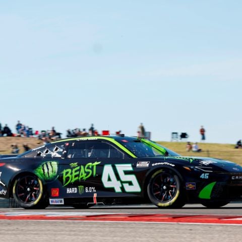 Tyler Reddick posted the fastest lap in Saturday qualifying and will lead the NASCAR Cup Series field to green in Sunday’s EchoPark Automotive Grand Prix alongside his 23XI Racing teammate Bubba Wallace.